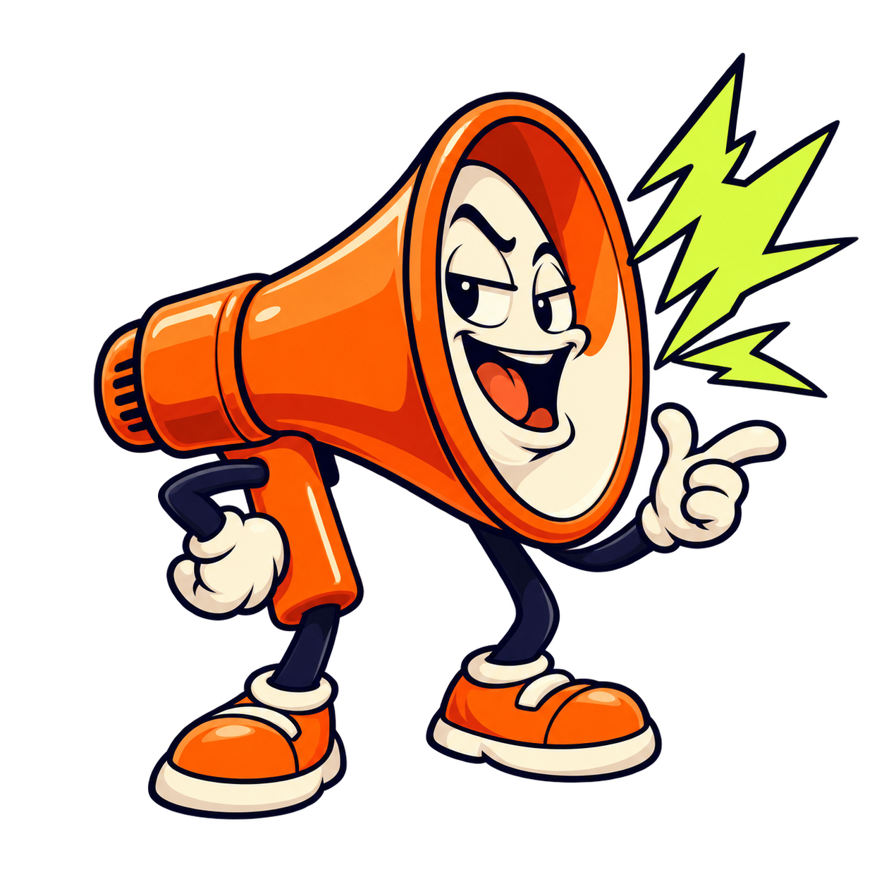 NOASK's orange megaphone mascot